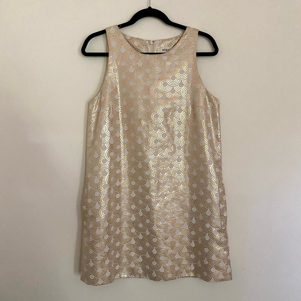 Alice + Olivia cocktail mini dress gold metallic circle print M